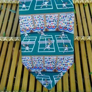 EUC VINTAGE ALYNN "MatchPoint" Green Tennis Open 100% Silk Tie